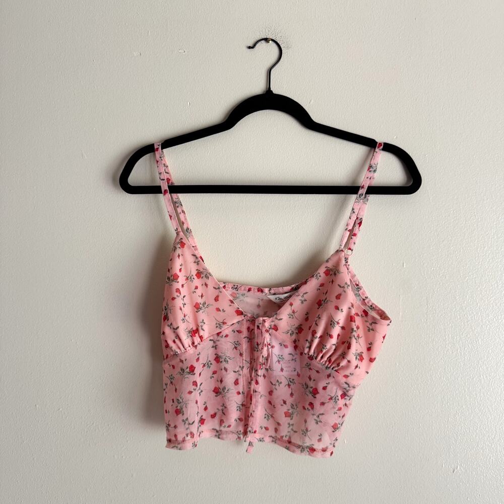 Miss Selfridge Pink + Red Rose Print Sheer Crop Tank Top Size 10 NWT Festival